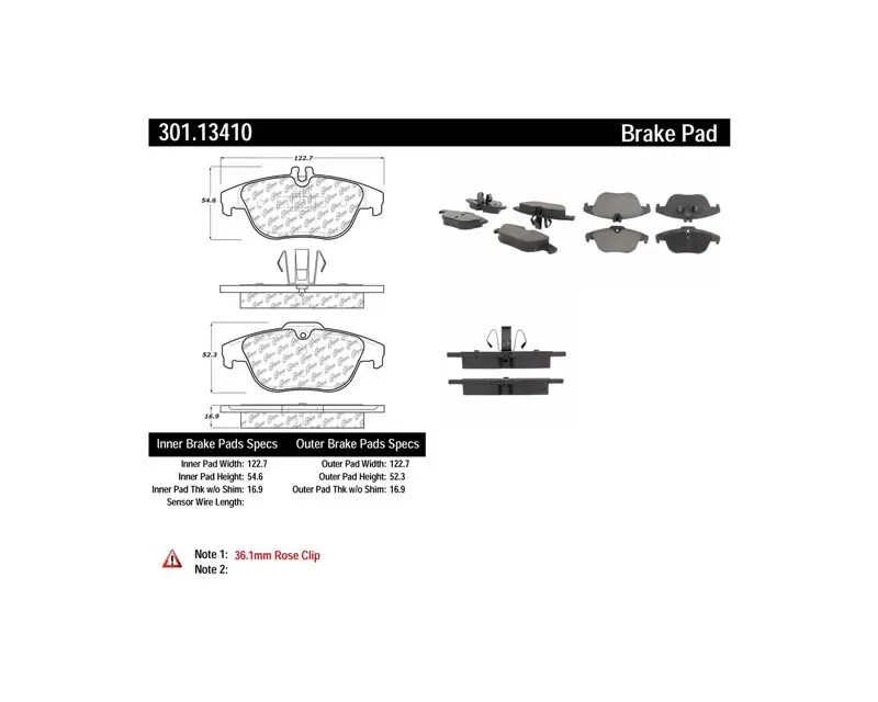 Centric Premium Ceramic Pads with Shims and  Hardware 301.13410 - 301.13410