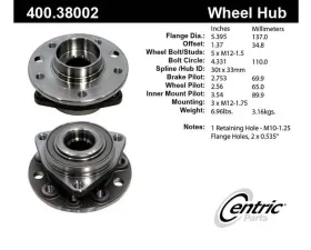 Centric C-Tek Standard Hub and Bearing Assembly without ABS 400.38002E