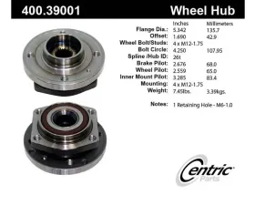Centric C-Tek Standard Hub and Bearing Assembly without ABS 400.39001E