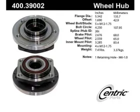 Centric C-Tek Standard Hub and Bearing Assembly without ABS 400.39002E