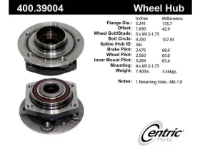 Centric C-Tek Standard Hub and Bearing Assembly without ABS 400.39004E