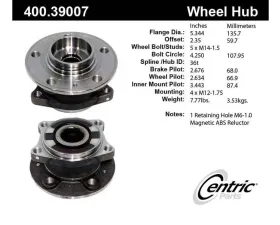 Centric C-Tek Standard Hub and Bearing Assembly; With ABS 400.39007E