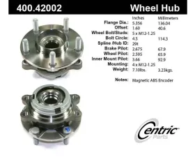 Centric C-Tek Standard Hub and Bearing Assembly without ABS 400.42002E