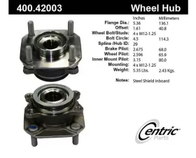 Centric Premium Hub and Bearing Assembly without ABS 400.42003