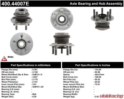 Centric C-Tek Standard Hub and Bearing Assembly without ABS 400.44007E - 400.44007E