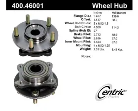 Centric C-Tek Standard Hub and Bearing Assembly without ABS 400.46001E