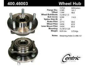 Centric C-Tek Standard Hub and Bearing Assembly without ABS 400.46003E