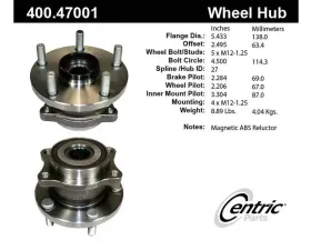 Centric C-Tek Standard Hub and Bearing Assembly; With ABS 400.47001E