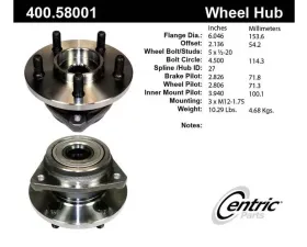 Centric Premium Hub and Bearing Assembly without ABS 400.58001