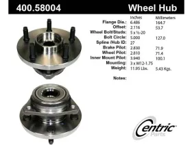 Centric C-Tek Standard Hub and Bearing Assembly without ABS 400.58004E
