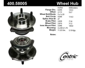 Centric C-Tek Standard Hub and Bearing Assembly without ABS 400.58005E