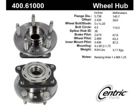 Centric Premium Hub and Bearing Assembly without ABS 400.61000