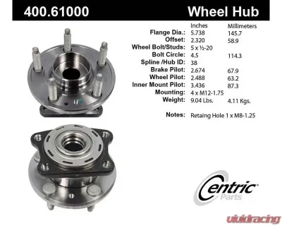 Centric Premium Hub and Bearing Assembly without ABS 400.61000 - 400.61000