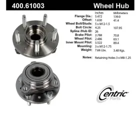 Centric Premium Hub and Bearing Assembly without ABS 400.61003