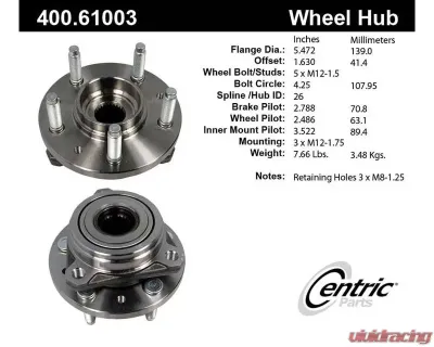 Centric Premium Hub and Bearing Assembly without ABS 400.61003 - 400.61003