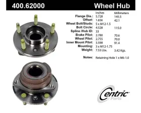 Centric C-Tek Standard Hub and Bearing Assembly without ABS 400.62000E