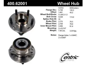 Centric C-Tek Standard Hub and Bearing Assembly without ABS 400.62001E