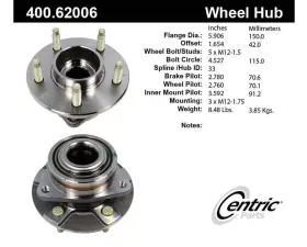 Centric C-Tek Standard Hub and Bearing Assembly without ABS 400.62006E