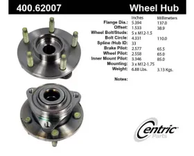 Centric C-Tek Standard Hub and Bearing Assembly without ABS 400.62007E