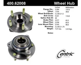 Centric C-Tek Standard Hub and Bearing Assembly without ABS 400.62008E