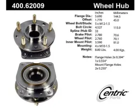 Centric C-Tek Standard Hub and Bearing Assembly without ABS 400.62009E