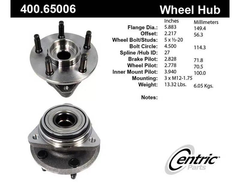 Centric Premium Hub and Bearing Assembly without ABS 400.65006 - 400.65006