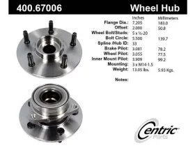 Centric C-Tek Standard Hub and Bearing Assembly without ABS 400.67006E