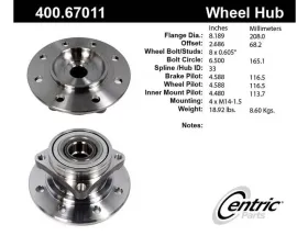 Centric C-Tek Standard Hub and Bearing Assembly without ABS 400.67011E