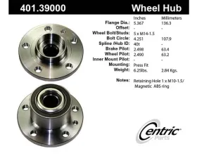 Centric C-Tek Standard Hub and Bearing Assembly; With ABS Tone Ring / Encoder 401.39000E