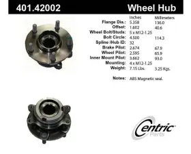 Centric C-Tek Standard Hub and Bearing Assembly; With ABS Tone Ring / Encoder 401.42002E