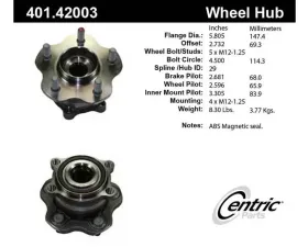Centric C-Tek Standard Hub and Bearing Assembly; With ABS Tone Ring / Encoder 401.42003E