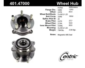 Centric C-Tek Standard Hub and Bearing Assembly; With ABS Tone Ring / Encoder 401.47000E