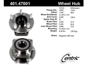 Centric C-Tek Standard Hub and Bearing Assembly; With ABS Tone Ring / Encoder 401.47001E