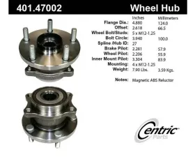 Centric C-Tek Standard Hub and Bearing Assembly; With ABS Tone Ring / Encoder 401.47002E