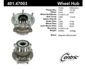 Centric C-Tek Standard Hub and Bearing Assembly; With ABS Tone Ring / Encoder 401.47003E