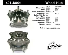 Centric C-Tek Standard Hub and Bearing Assembly; With ABS Tone Ring / Encoder 401.48001E