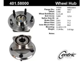 Centric C-Tek Standard Hub and Bearing Assembly; With ABS Tone Ring / Encoder 401.58000E
