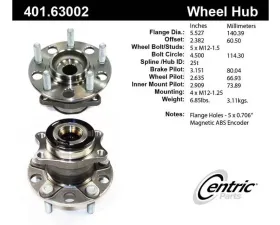 Centric Premium Hub and Bearing Assembly; With ABS Tone Ring / Encoder 401.63002