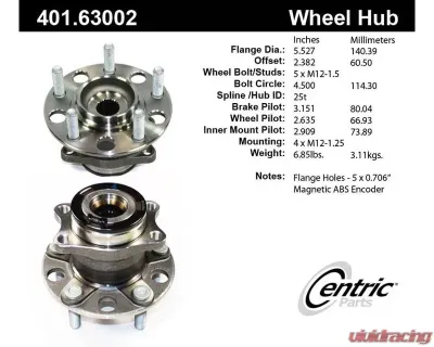 Centric Premium Hub and Bearing Assembly; With ABS Tone Ring / Encoder 401.63002 - 401.63002