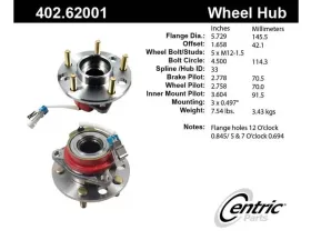 Centric C-Tek Standard Hub and Bearing Assembly; With Integral ABS 402.62001E