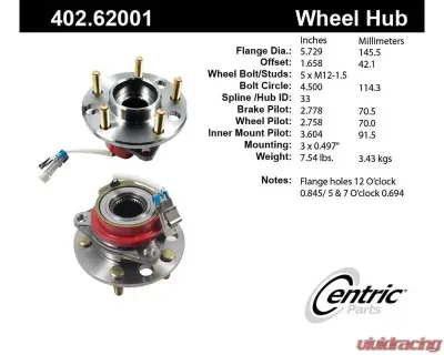 Centric C-Tek Standard Hub and Bearing Assembly; With Integral ABS 402.62001E - 402.62001E