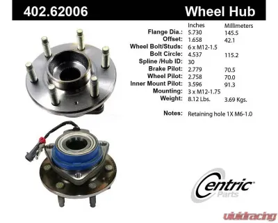 Centric C-Tek Standard Hub and Bearing Assembly; With Integral ABS 402.62006E - 402.62006E