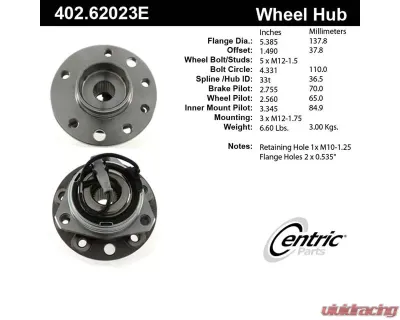 Centric C-Tek Standard Hub and Bearing Assembly; With Integral ABS 402.62023E - 402.62023E