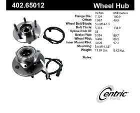 Centric C-Tek Standard Hub and Bearing Assembly; With Integral ABS 402.65012E