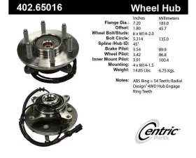 Centric C-Tek Standard Hub and Bearing Assembly; With Integral ABS 402.65016E