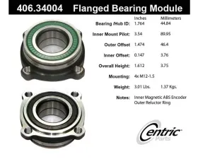 Centric C-Tek Standard Flanged Wheel Bearing Module; With ABS 406.34004E