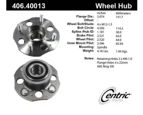 Centric C-Tek Standard Hub and Bearing Assembly; With ABS 406.40013E