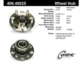 Centric C-Tek Standard Hub and Bearing Assembly; With ABS 406.40025E