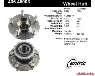 Centric C-Tek Standard Hub and Bearing Assembly; With ABS 406.45003E - 406.45003E