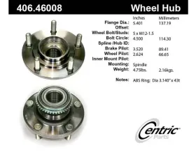 Centric C-Tek Standard Hub and Bearing Assembly; With ABS Tone Ring 406.46008E